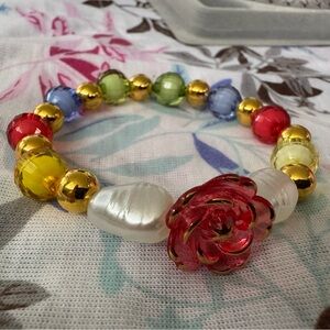Colorful Beaded Bracelet with Rose Accent